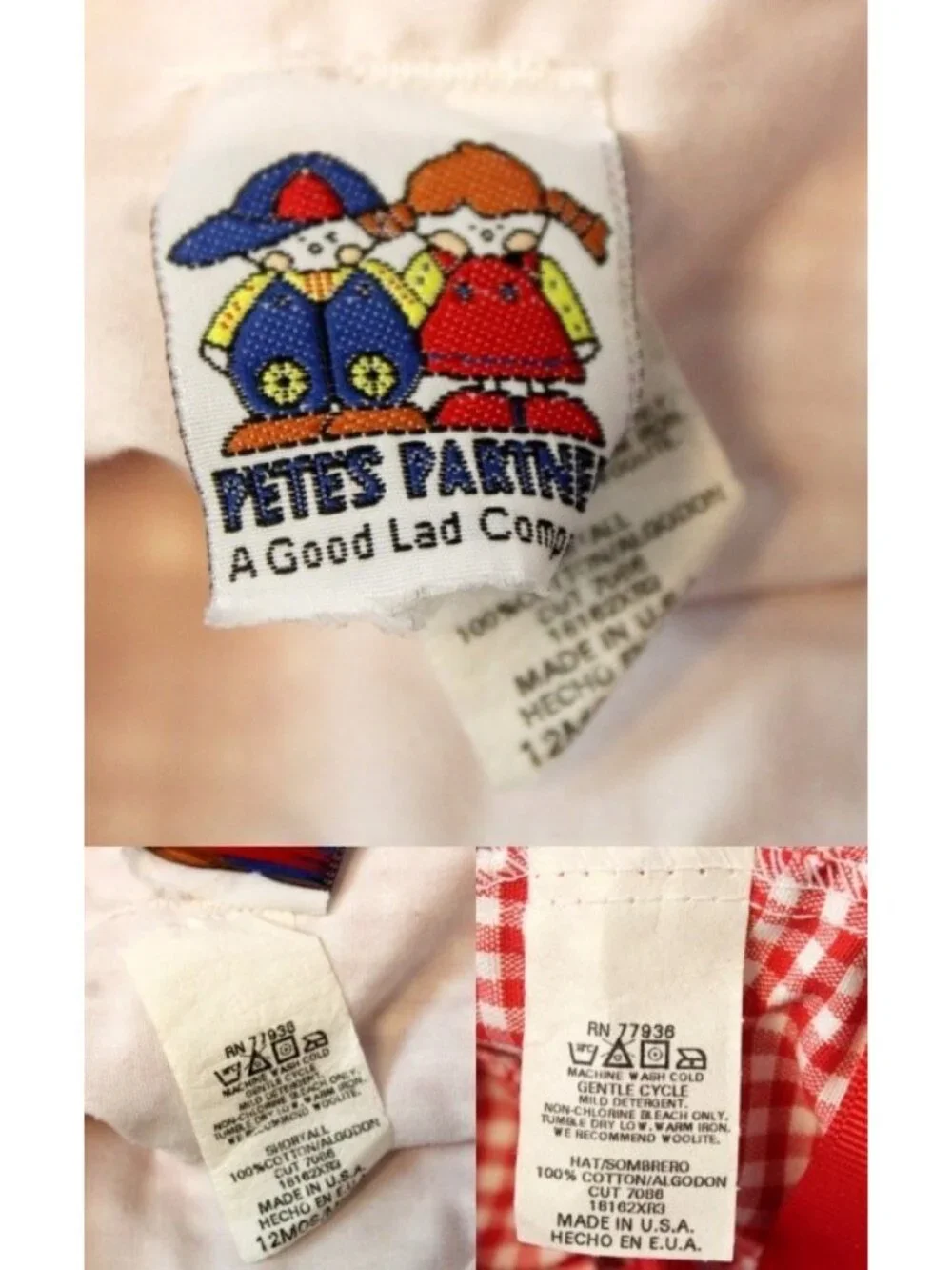 VTG Pete's Partners Jon Jon Romper & Hat Red Boys sz 12m Sailboat Red Gingham